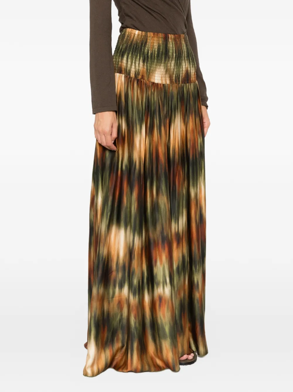 CONNOR&BLAKE abstract-print smocked-waist maxi skirt Groen