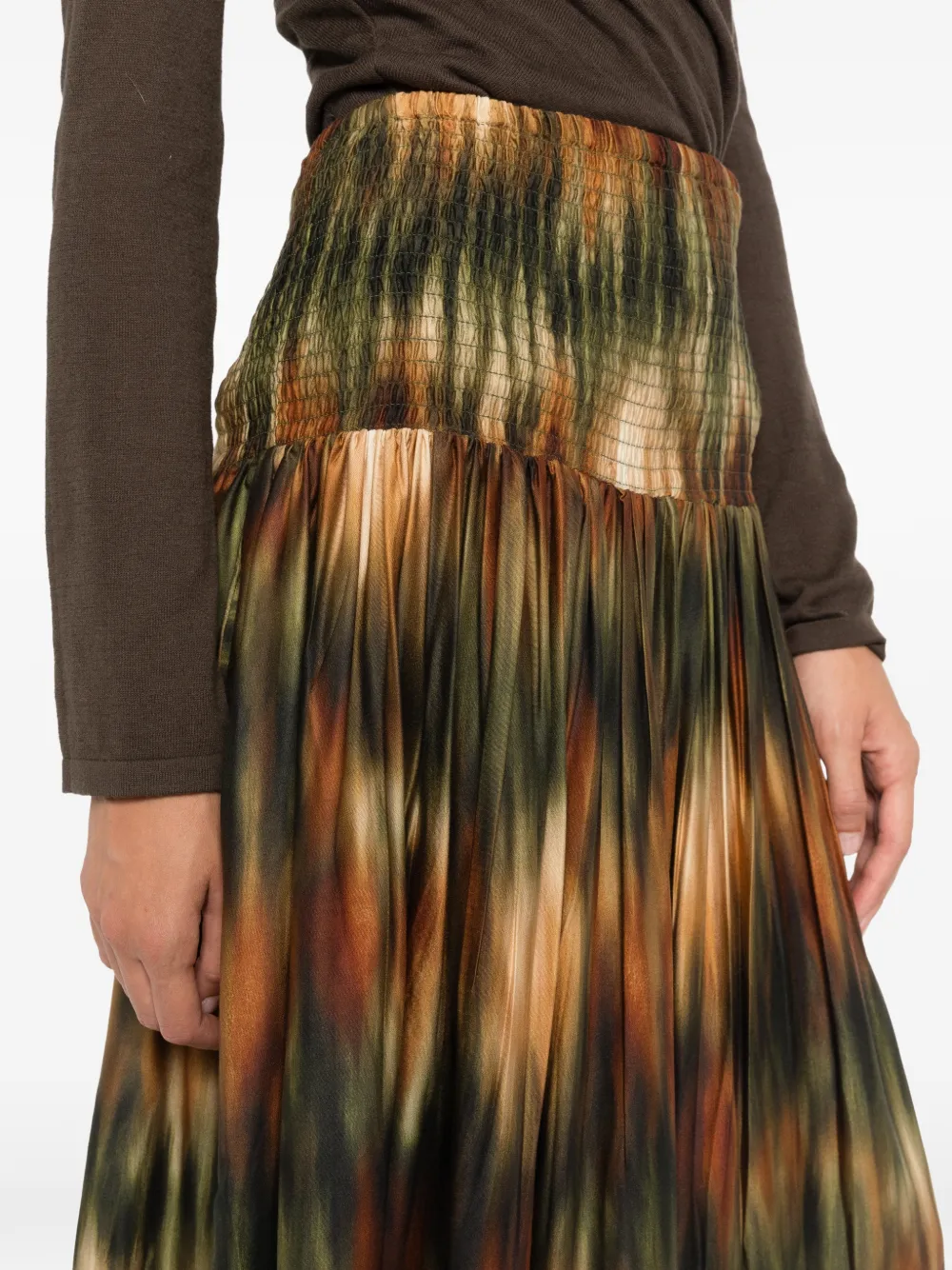 CONNOR&BLAKE abstract-print smocked-waist maxi skirt Groen