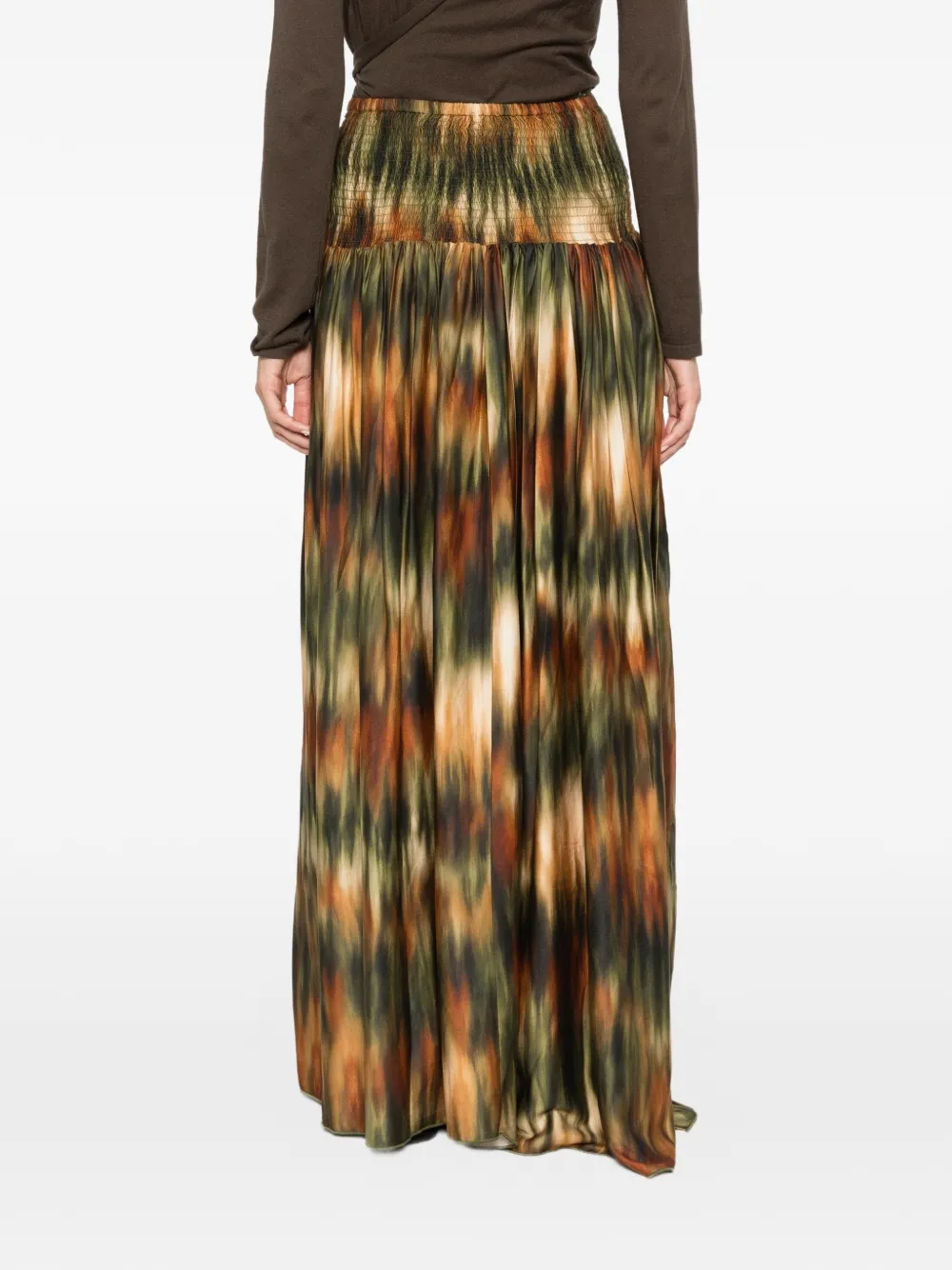 CONNOR&BLAKE abstract-print smocked-waist maxi skirt Groen