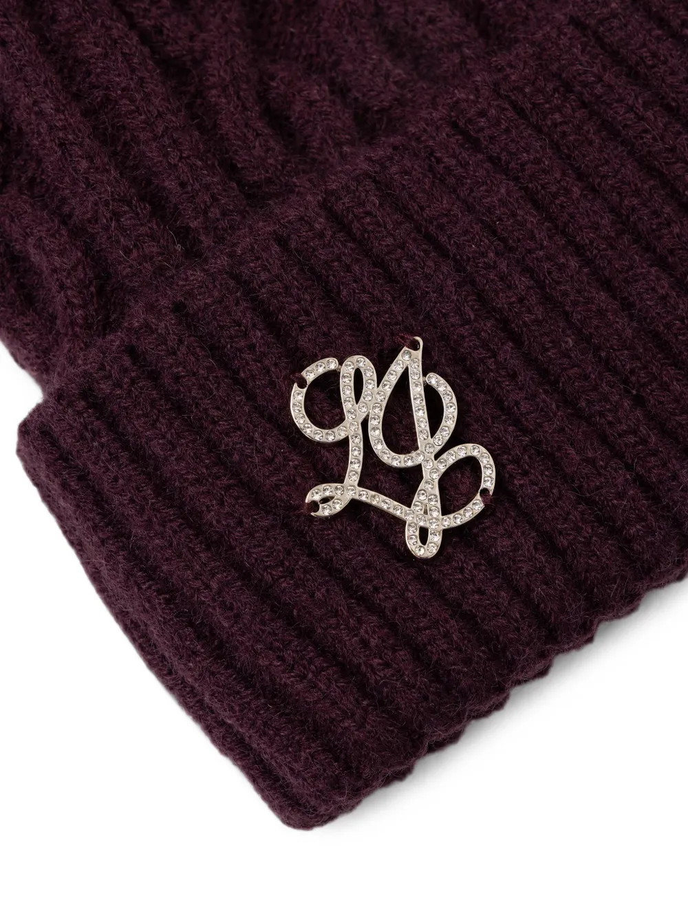 LIU JO cable-knit pompom beanie hat Paars