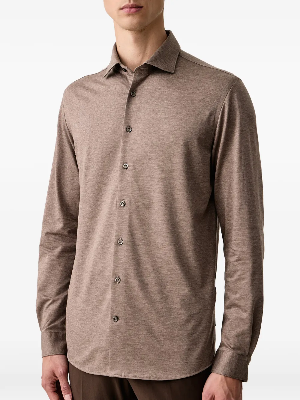 Lindbergh Business T-shirt met lange mouwen en mergel-effect Bruin