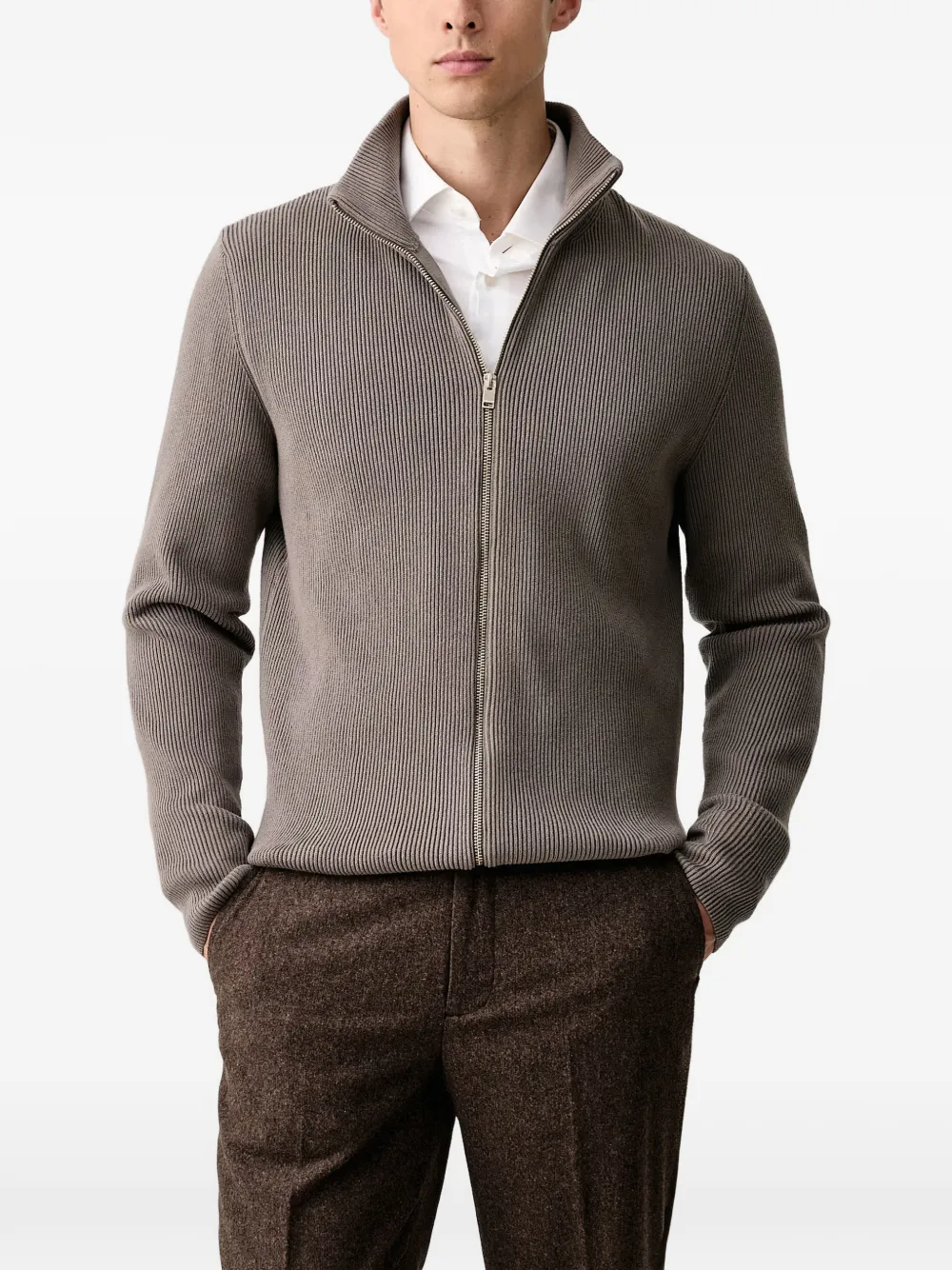 Lindbergh ribbed-knit zip-up cardigan