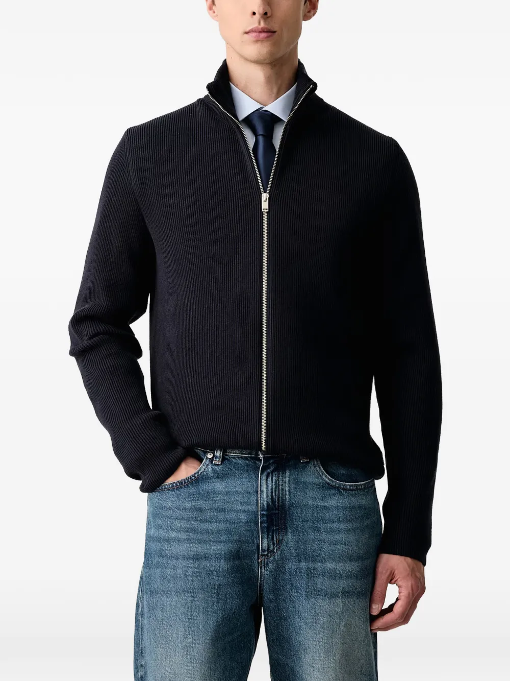 Lindbergh ribbed-knit zip-up cardigan