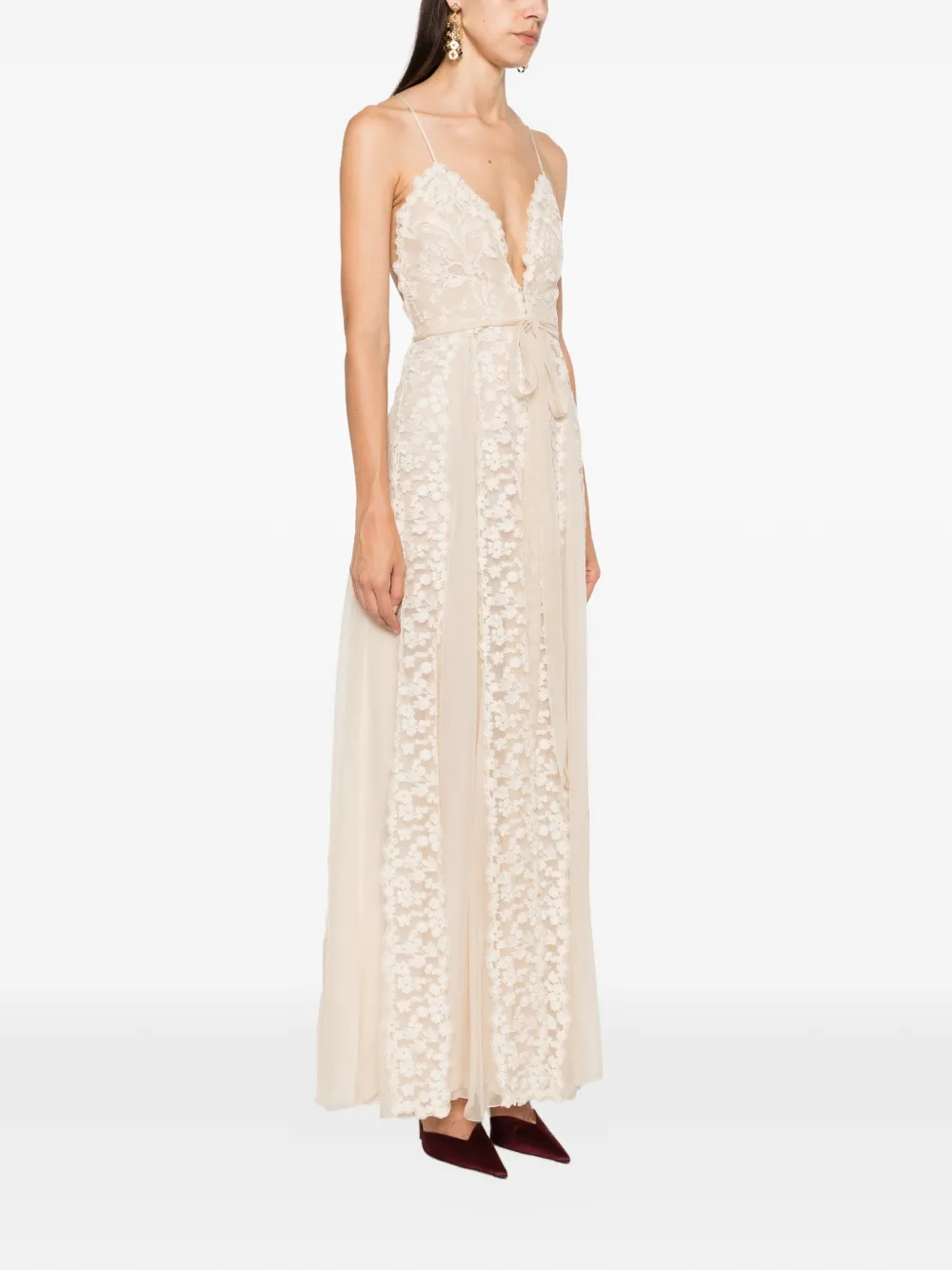 FENDI floral-lace belted maxi dress Beige