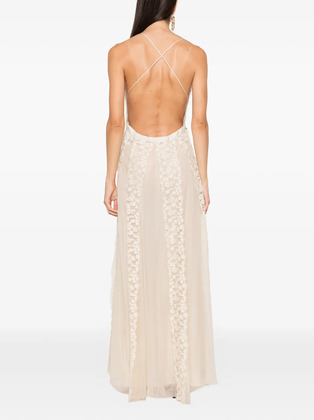 FENDI floral-lace belted maxi dress Beige
