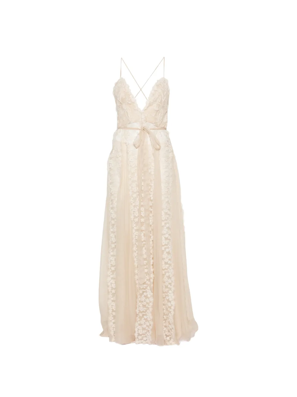 FENDI floral-lace belted maxi dress