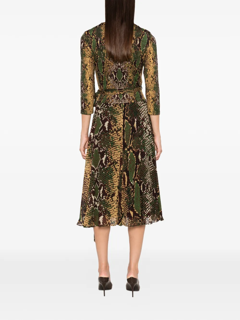 DVF Diane von Furstenberg Irina midi-wikkeljurk met slangen-print Beige