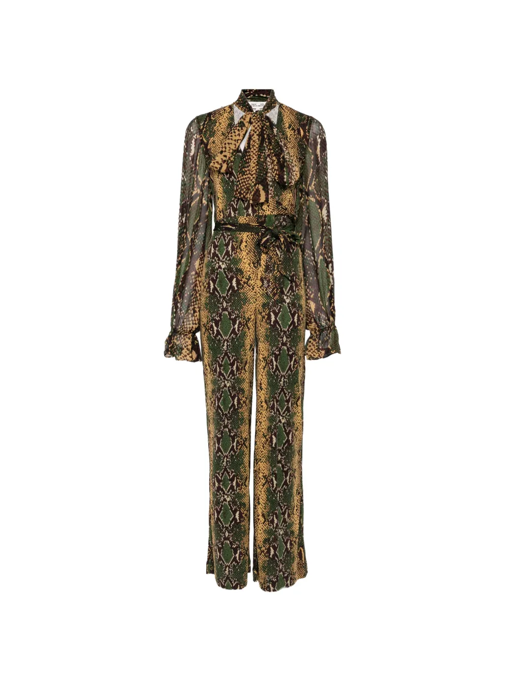 DVF Diane von Furstenberg Lucia snakeskin-print pussy-bow jumpsuit