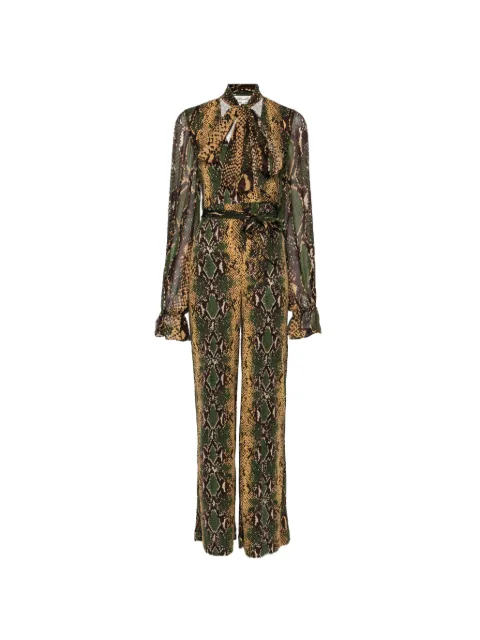 DVF Diane von Furstenberg Lucia snakeskin-print pussy-bow jumpsuit