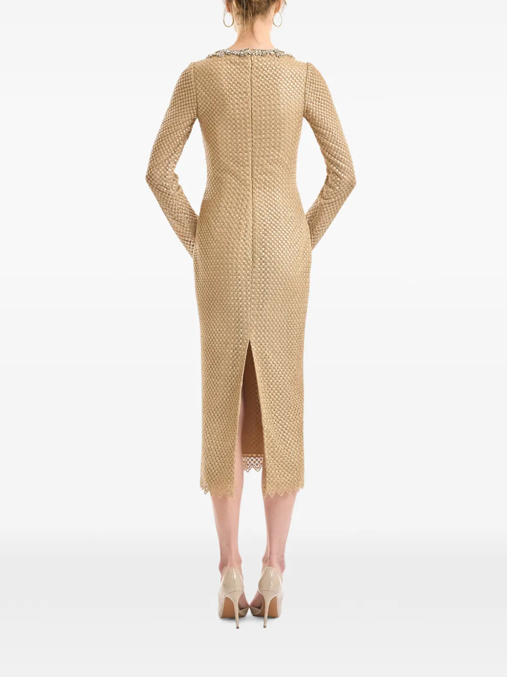 Gemy Maalouf Jurk met diepe ronde hals en kralen Goud