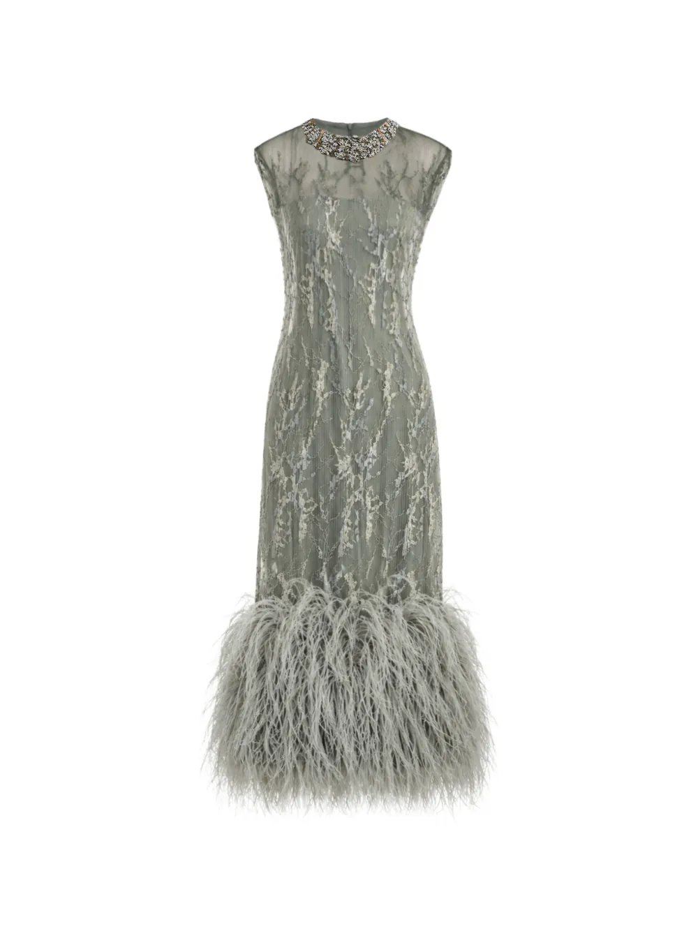 Gemy Maalouf robe ornée de plumes à design plissé - Vert