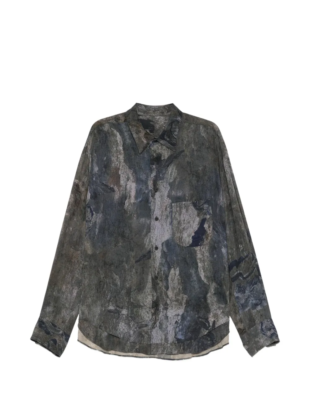 Ziggy Chen Abstract-print Layered-hem Shirt In Black