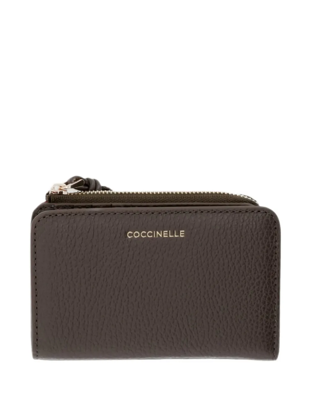 Coccinelle Small Metallic Leather Wallet In Brown