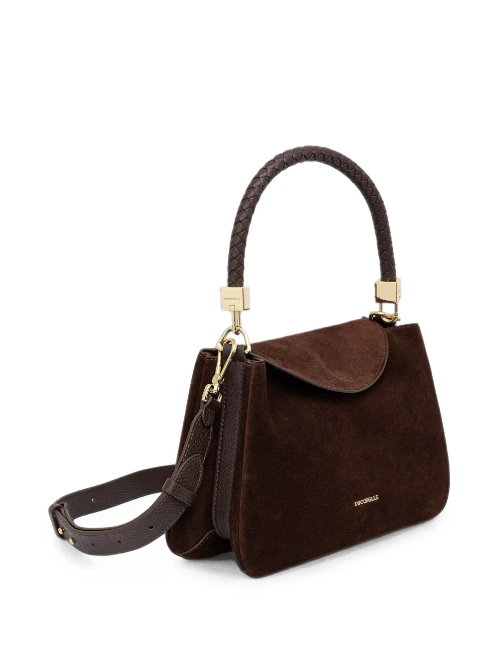 Coccinelle Kleine Tiggy suède shopper met gevlochten handvat Bruin