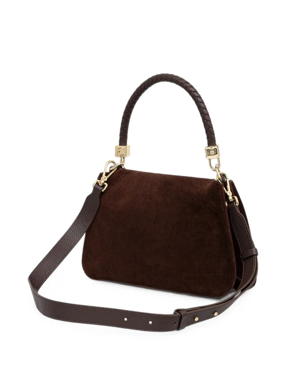 Coccinelle Kleine Tiggy suède shopper met gevlochten handvat Bruin