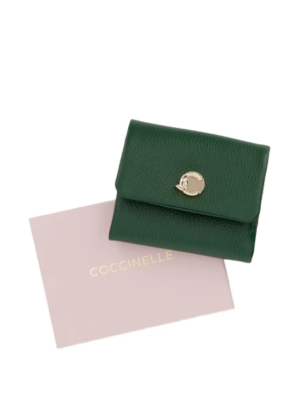 Coccinelle Kleine C-Me Softy portemonnee van leer met textuur Groen
