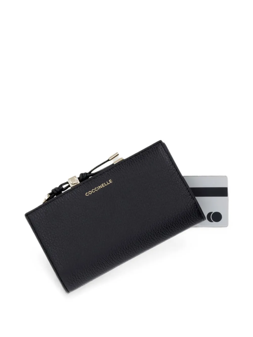Coccinelle logo-lettering pebbled-leather wallet Zwart