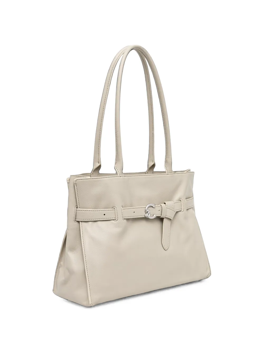 Coccinelle Shopper met gespdetail en logo-print Beige