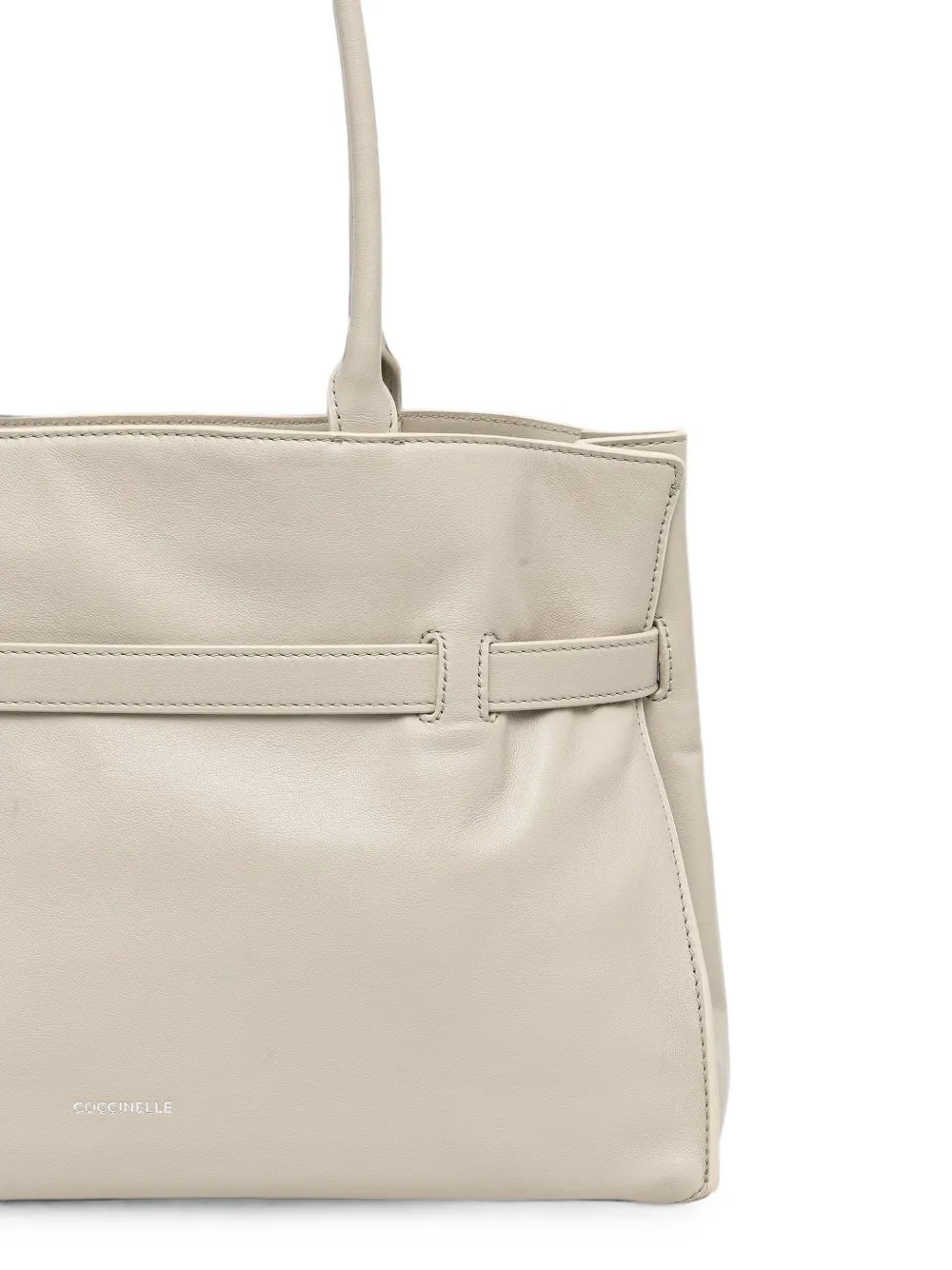 Coccinelle Shopper met gespdetail en logo-print Beige