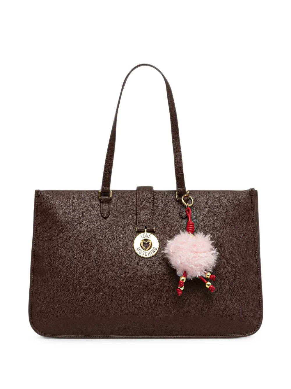 Love Moschino logo-plaque bag-charm shoulder bag - Marrone