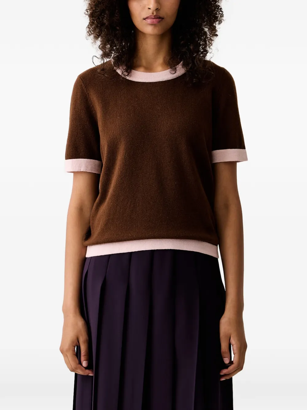 LUISA SPAGNOLI Casilda contrast-trim short-sleeve sweater
