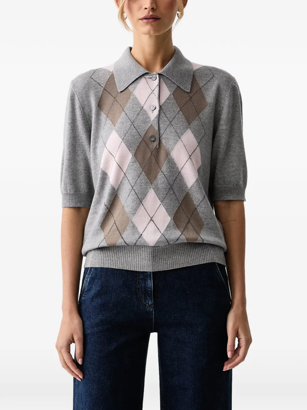 LUISA SPAGNOLI Marius argyle-knit polo top