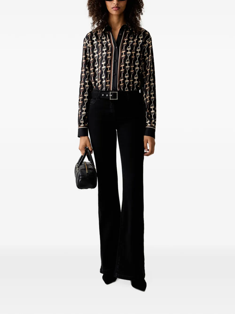LUISA SPAGNOLI Oplite flared jeans met ceintuur Zwart