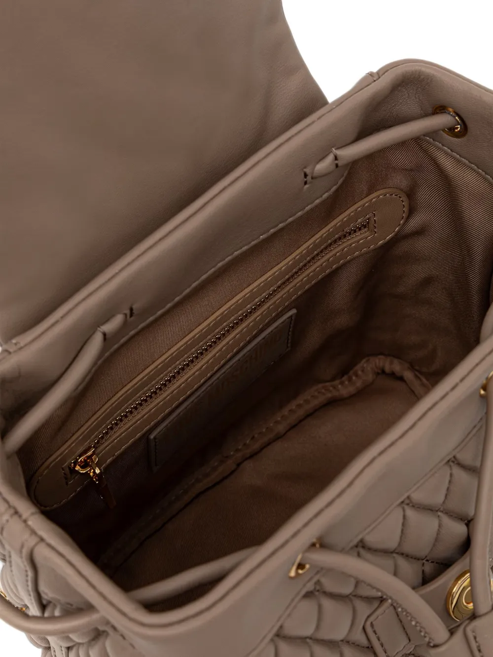 Love Moschino Gewatteerde rugzak met logoplakkaat Beige