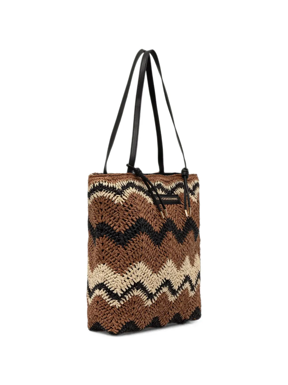 Lola Casademunt Gebreide shopper met logo-patch en chevron-streep Bruin