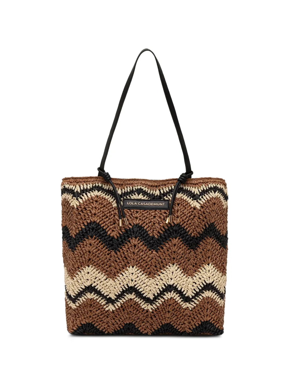Lola Casademunt sac à main en maille chevrons à patch logo - Marron