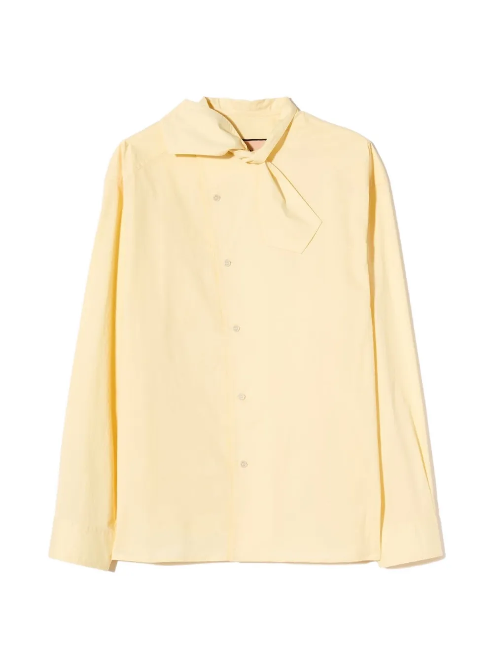 Plan C asymmetric-fastening tie-neck shirt