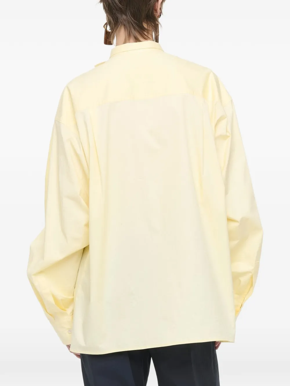Plan C asymmetric-fastening tie-neck shirt Geel