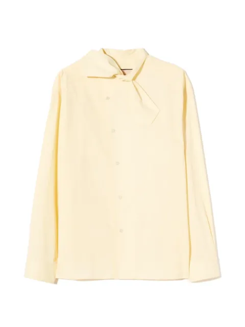 Plan C asymmetric-fastening tie-neck shirt