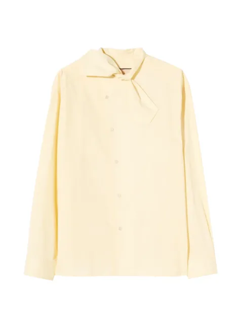 Plan C asymmetric-fastening tie-neck shirt