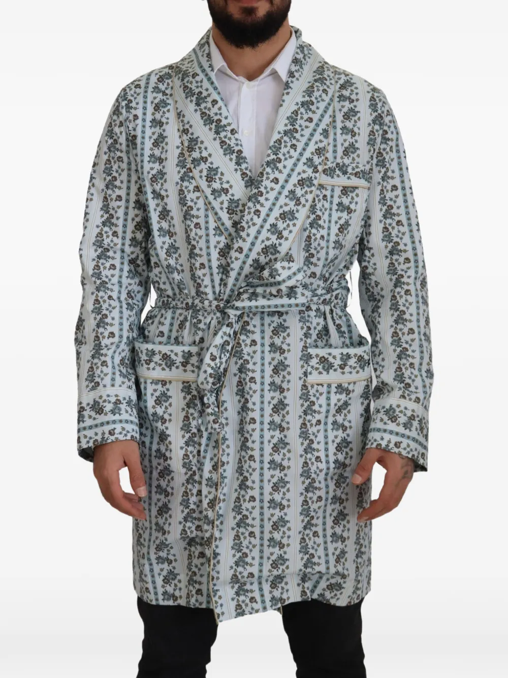 Dolce & Gabbana floral-print cotton robe - Blu
