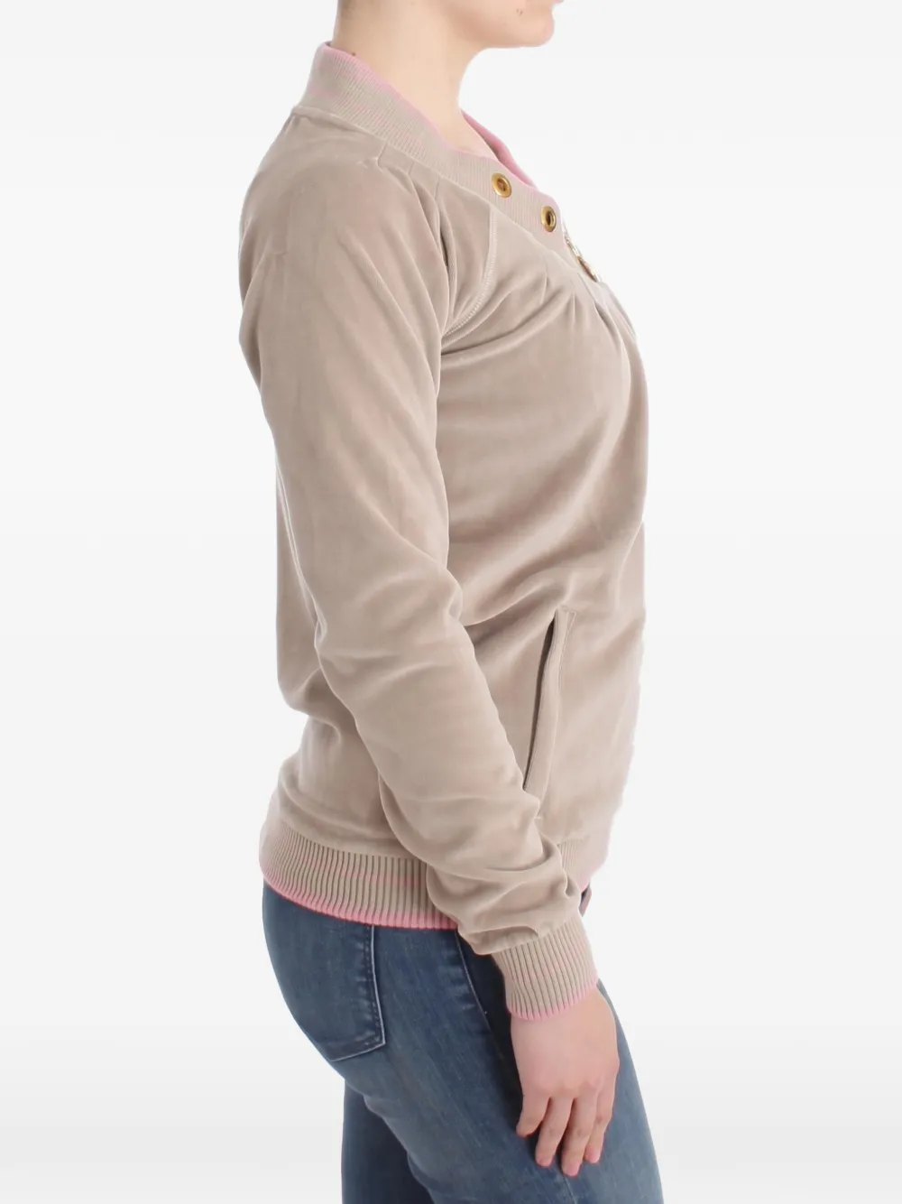 Roberto Cavalli eyelet-embellished velvet sweatshirt Beige