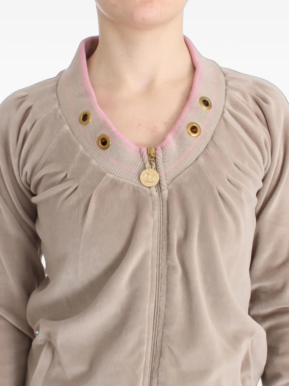Roberto Cavalli eyelet-embellished velvet sweatshirt Beige