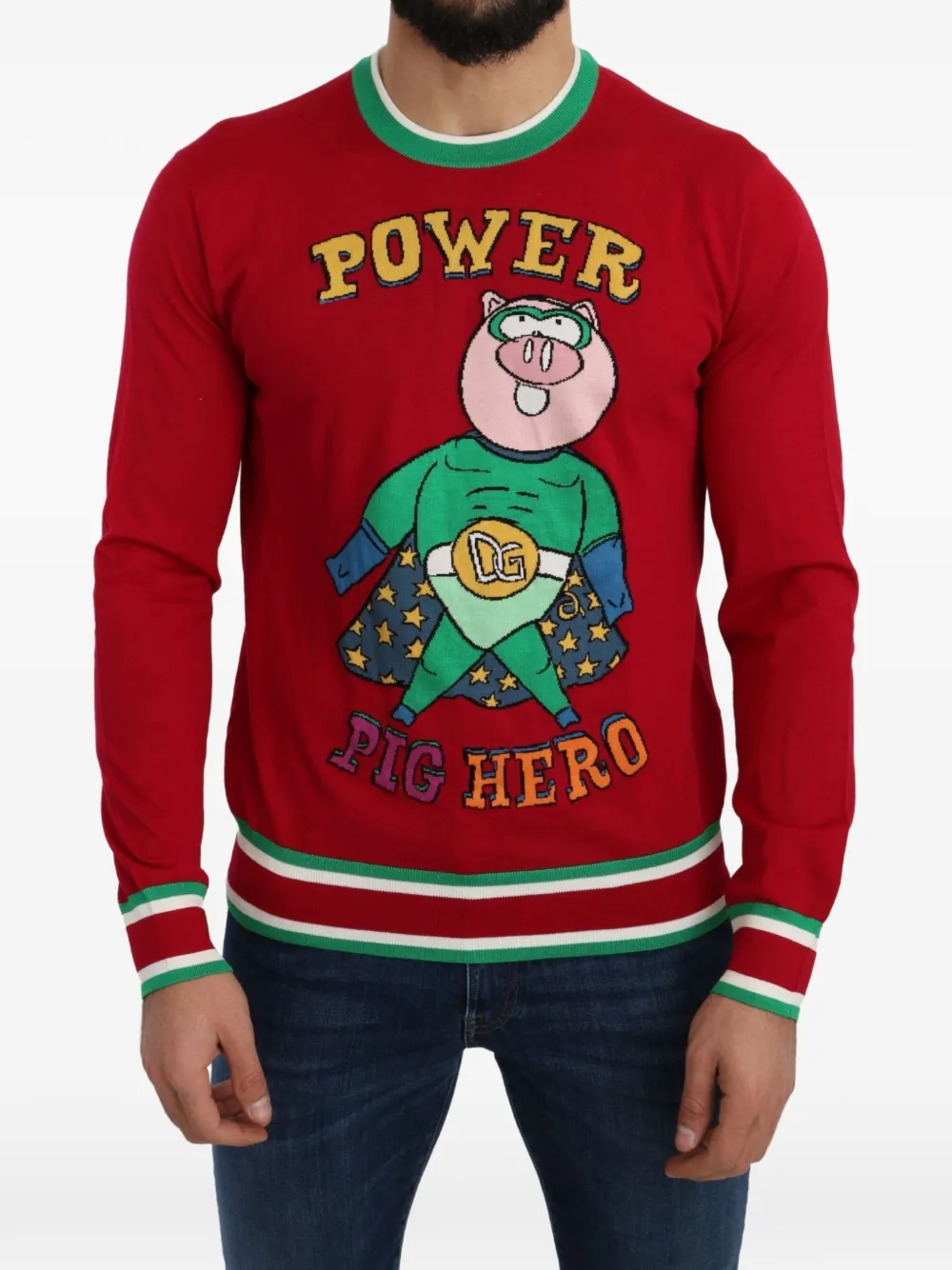 Dolce & Gabbana intarsia-knit pig-motif sweater Rood
