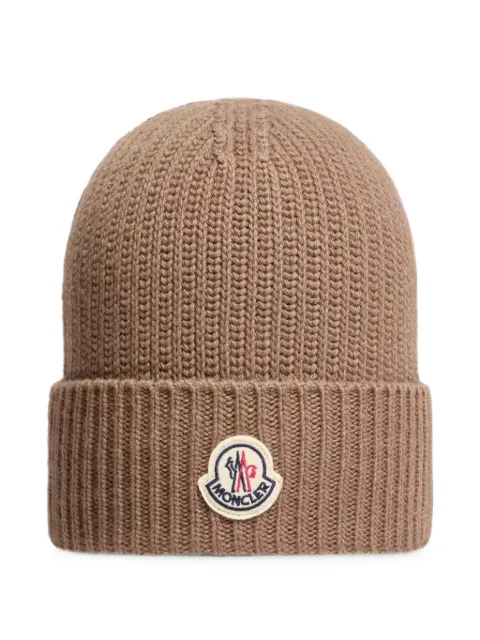 Moncler logo-patch ribbed-knit beanie hat