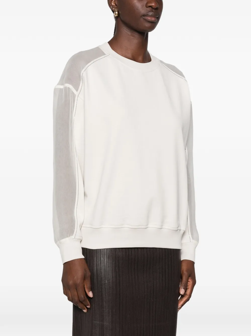 Brunello Cucinelli sheer-panel monili-chain sweatshirt Beige