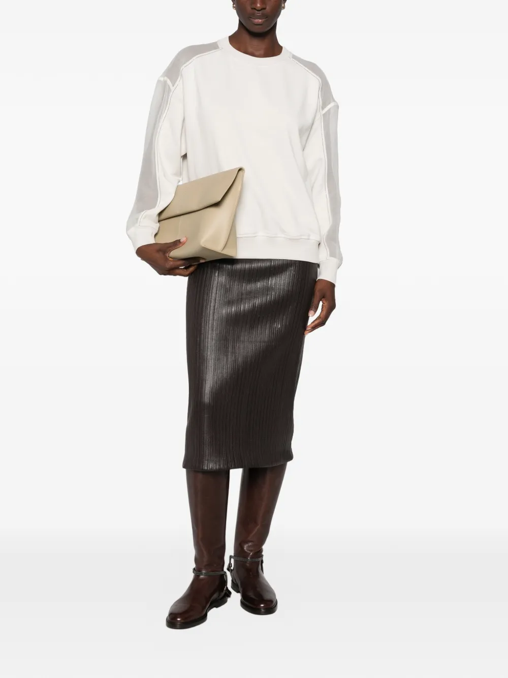 Brunello Cucinelli sheer-panel monili-chain sweatshirt Beige