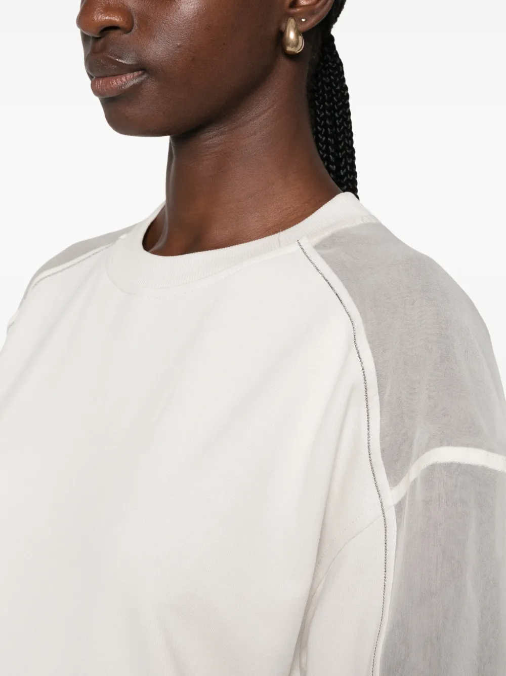 Brunello Cucinelli sheer-panel monili-chain sweatshirt Beige