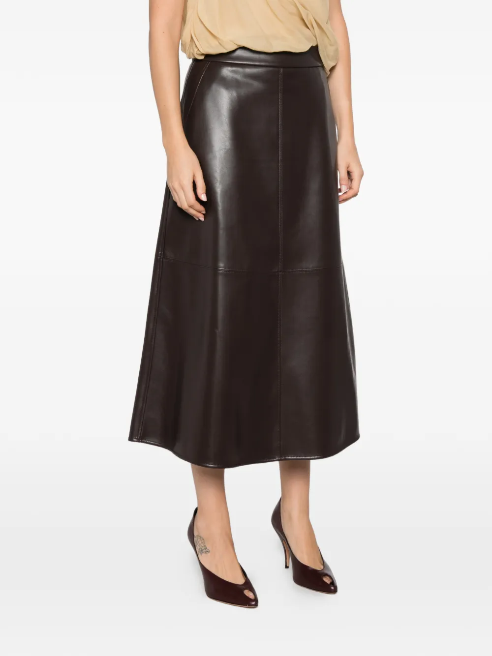 'S Max Mara Nordica leren midi-rok met vlakken Bruin