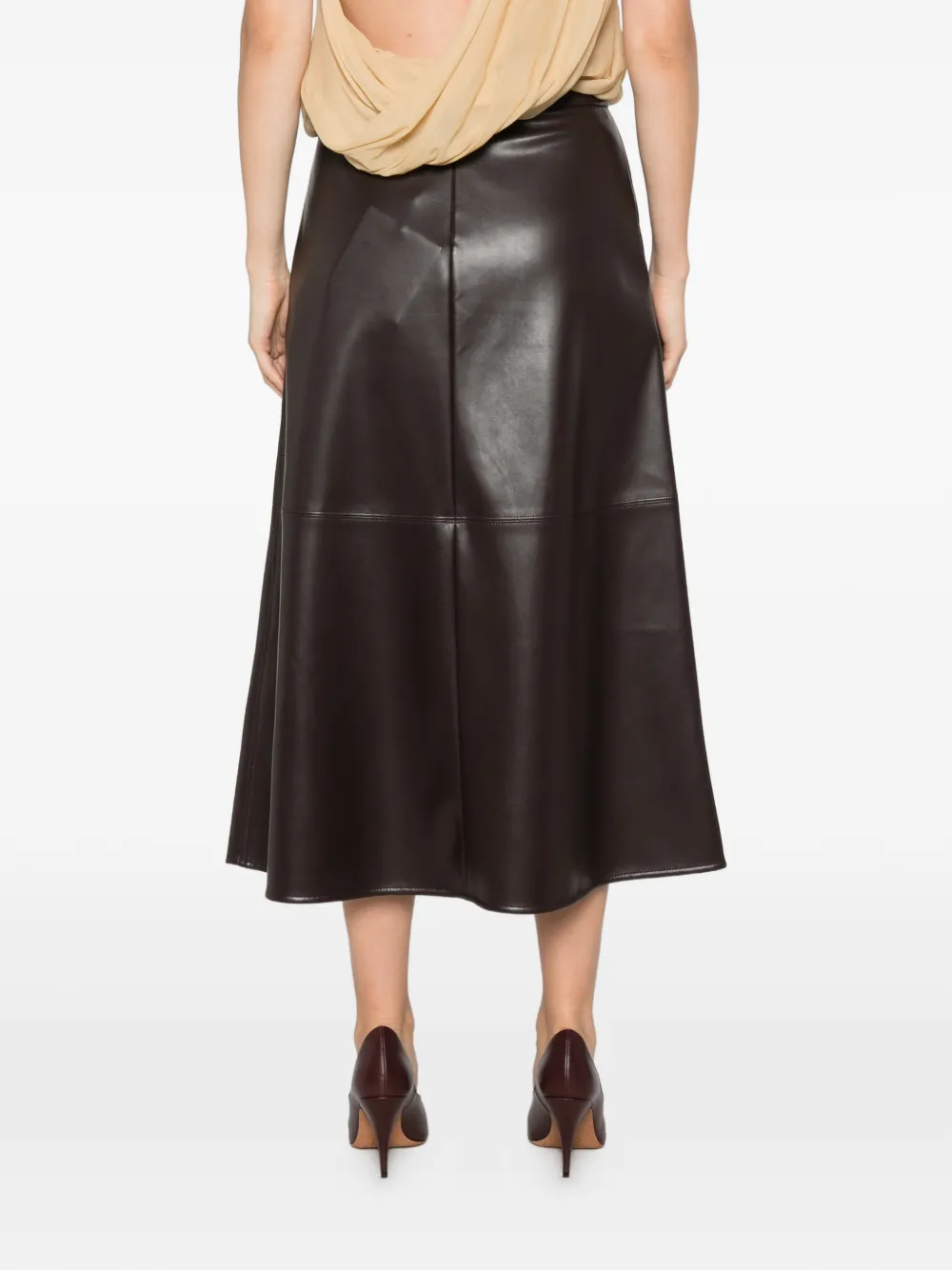 'S Max Mara Nordica leren midi-rok met vlakken Bruin