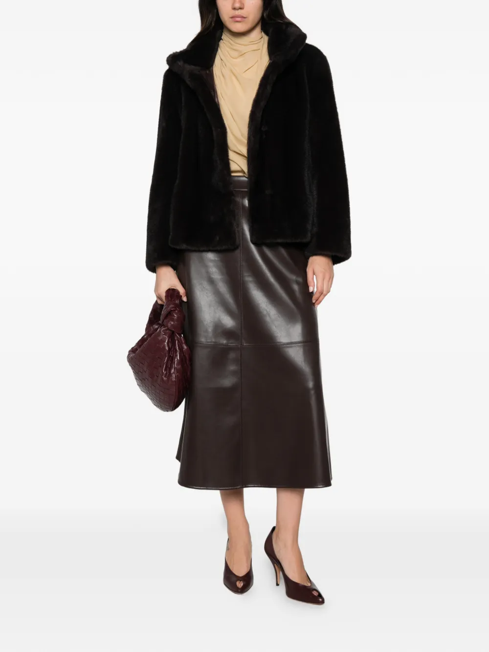 'S Max Mara Nordica leren midi-rok met vlakken Bruin