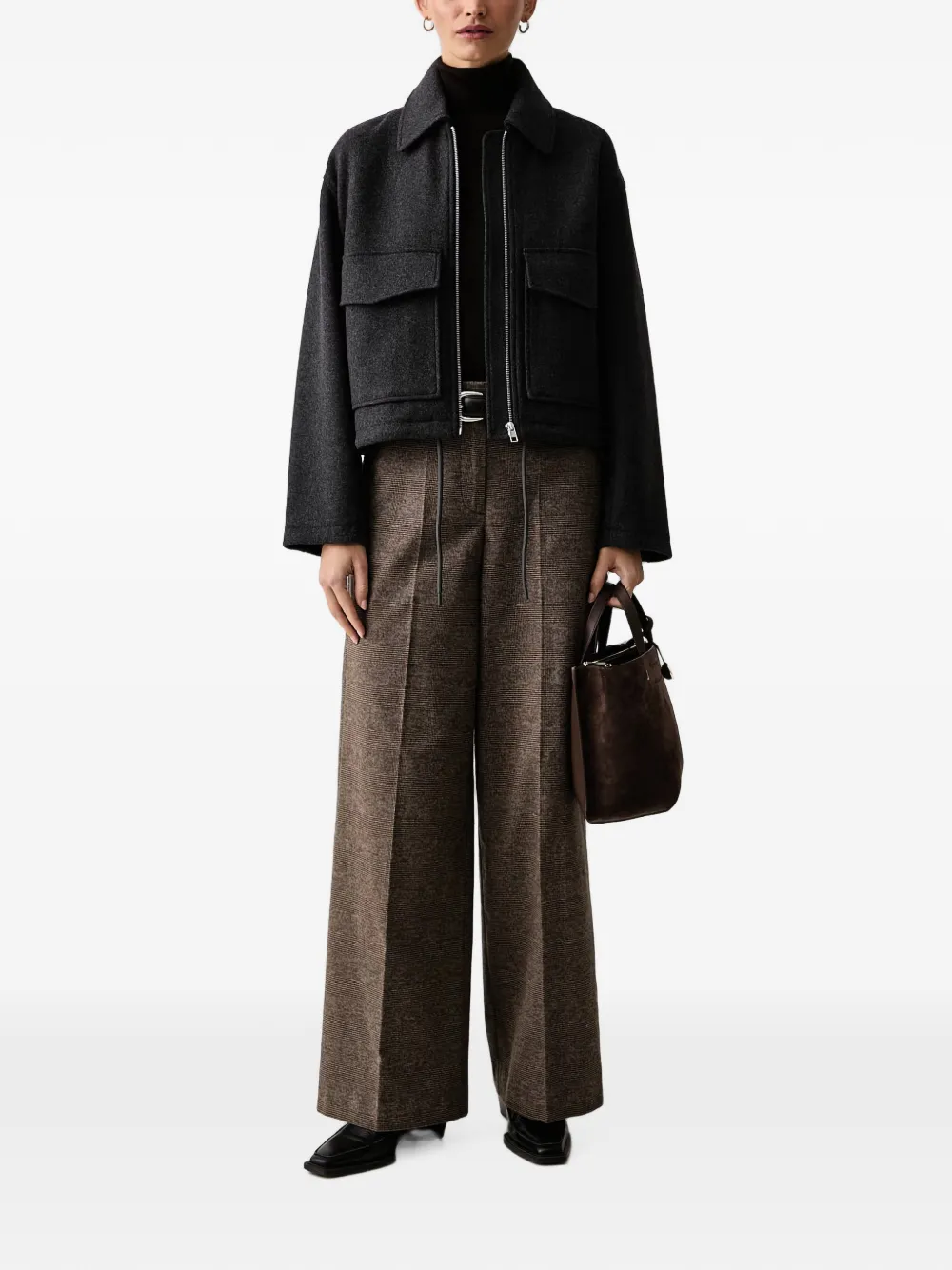 Marc O'Polo Cropped bomberjack met klepzak en rits Grijs