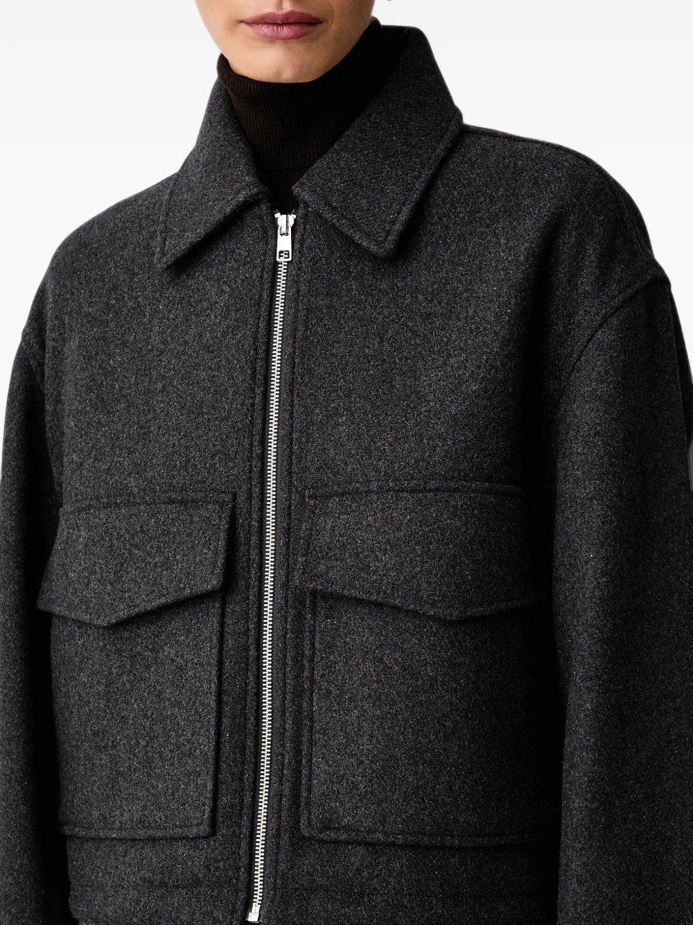 Marc O'Polo Cropped bomberjack met klepzak en rits Grijs