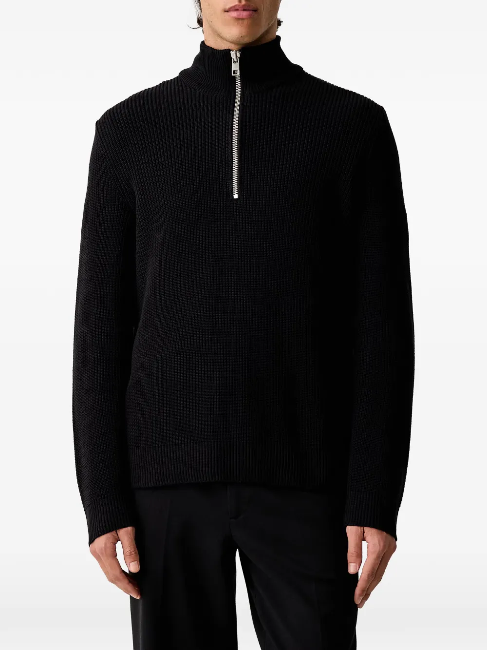 Marc O'Polo ribbed-knit half-zip sweater Zwart