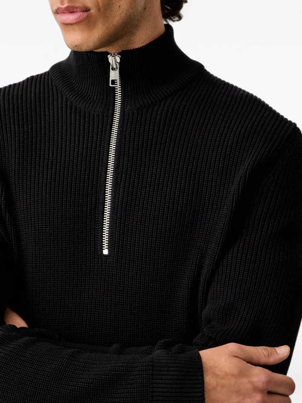 Marc O'Polo ribbed-knit half-zip sweater Zwart