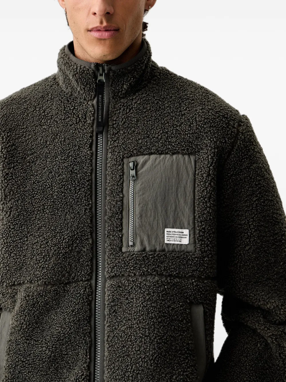 Marc O'Polo zip-up fleece sweatshirt Groen